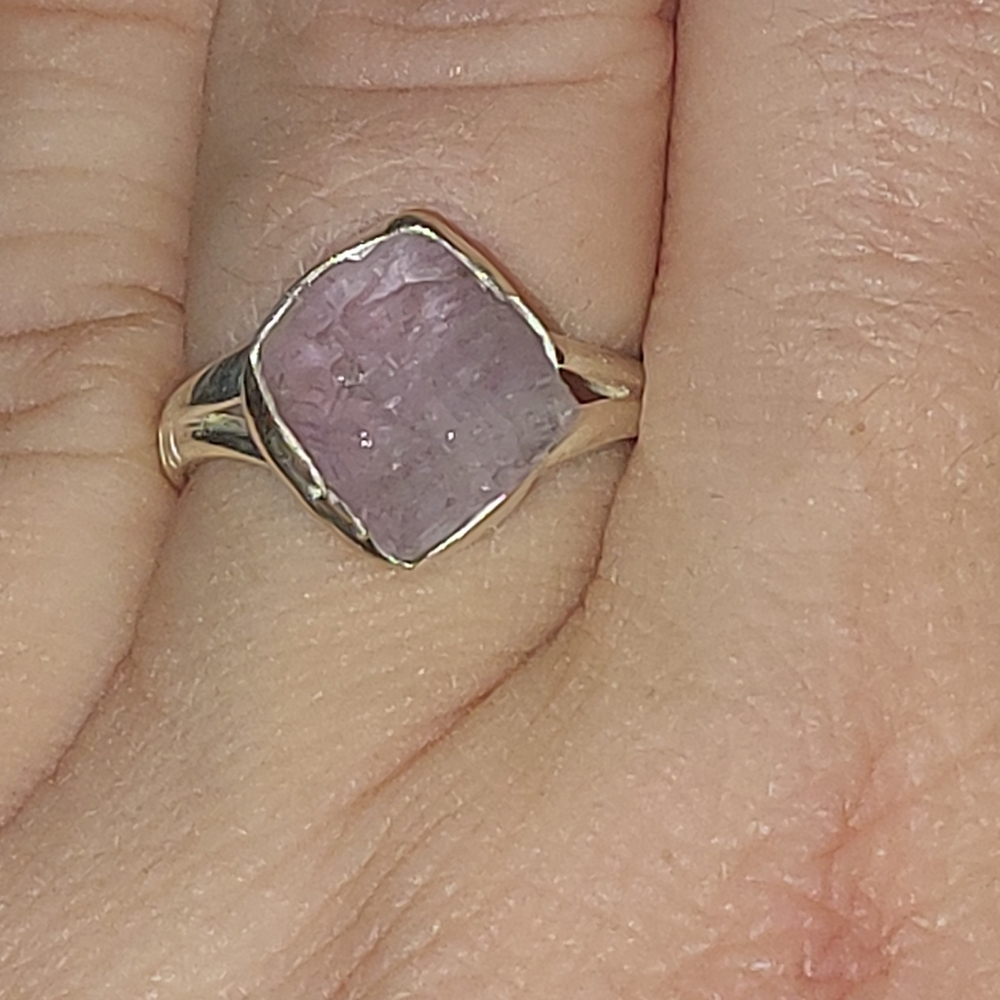 Raw Rose Quartz Gemstone Ring 925 Silver Size 7